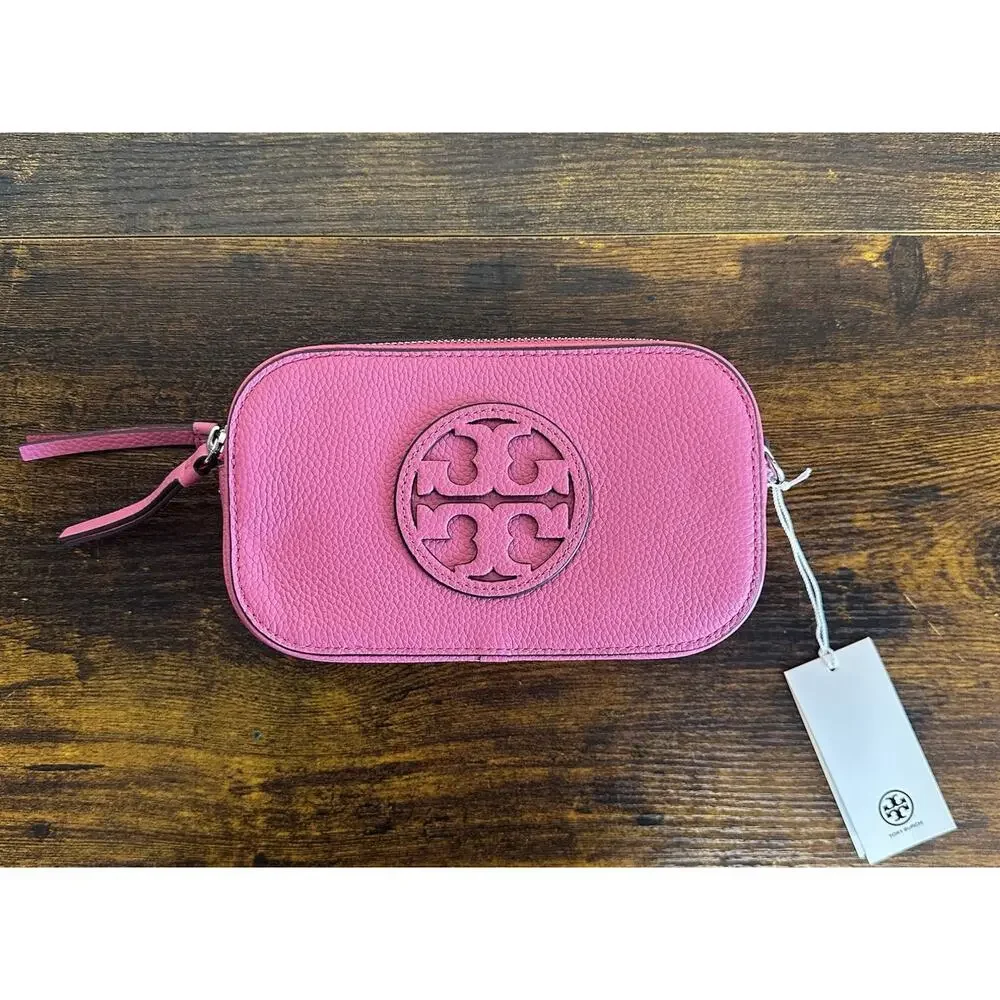 Tory Burch Pink Love Pebble Leather Mini Miller Crossbody Bag Clutch 145667 NWT - Picture 3 of 16
